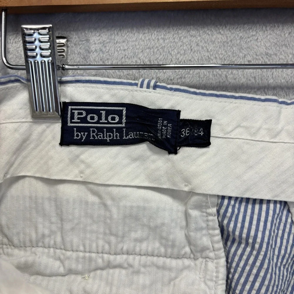 Vtg Polo Ralph Lauren Seersucker Pants Mens 36x33 Blue Striped Coastal Preppy